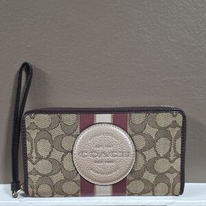 Coach Signature Brown and Burgundy Phone Wallet
